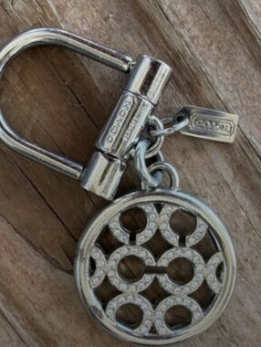 Coach Silver Crystal Signature Circle Bag Charm Keychain